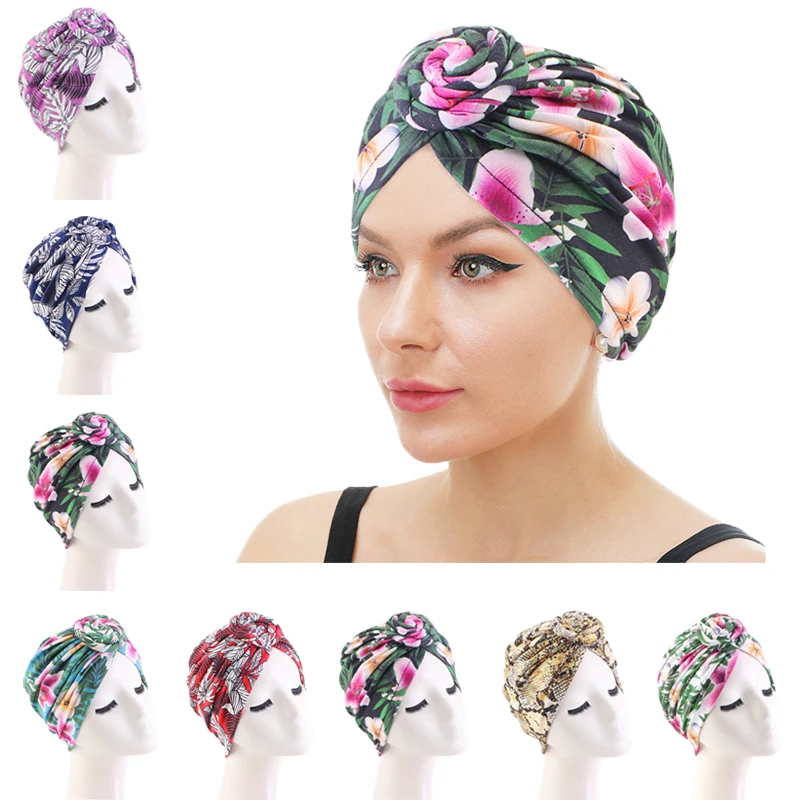 

Women Tie Turban Hat Bohemian Style Cotton Top Knot Turban African Twist Headwrap Ladies Hair Accessories India Hat Chemo Cap