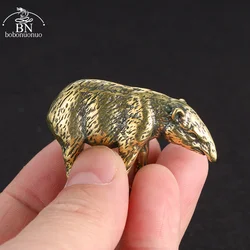 Solid Brass Tapir Sharp Mouth Beast Figurine Miniature Desktop Ornaments Small Animal Statue Tea Pet Home Decoration Crafts