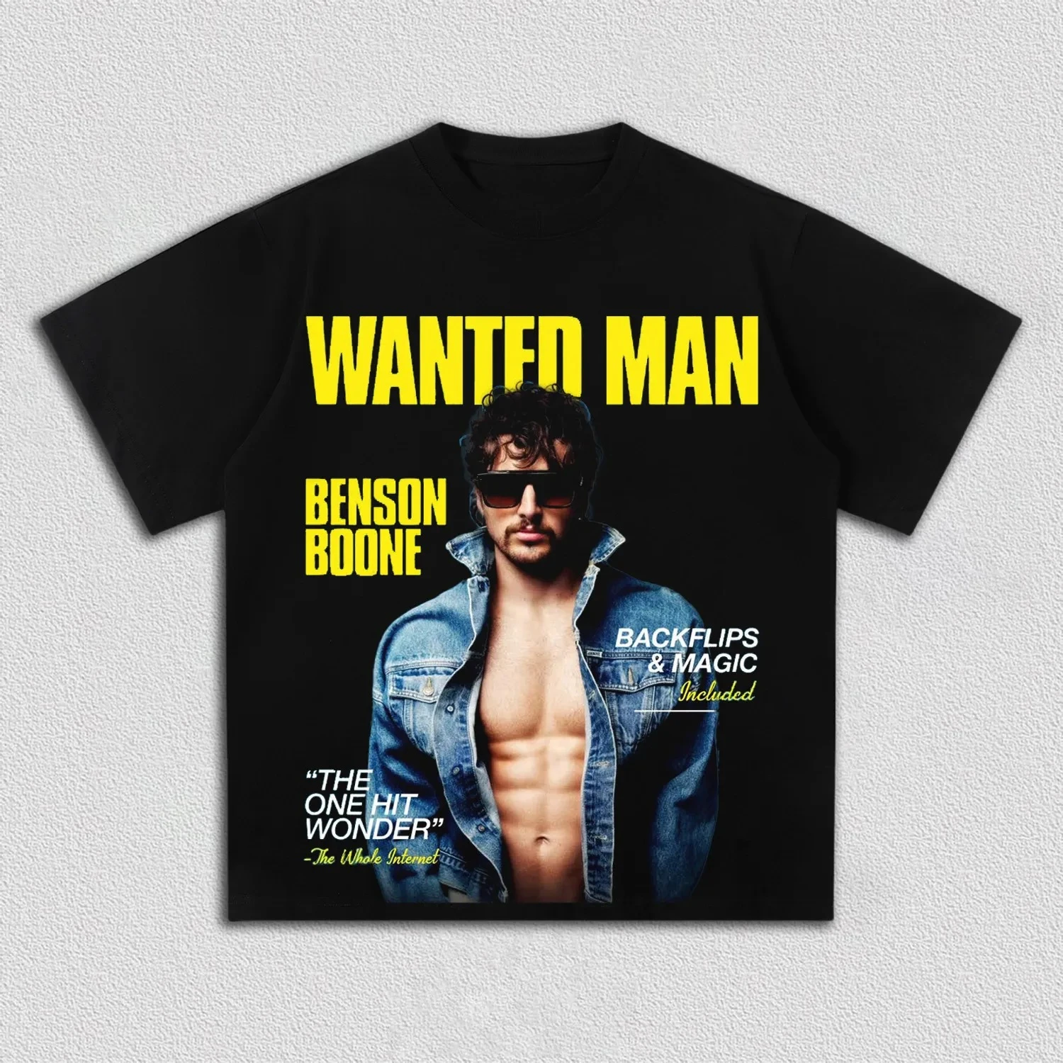 Camiseta gráfica Benson Boone Wanted Man para hombres y mujeres, camiseta retro de algodón de gran tamaño para fanáticos de la gira de estrellas del pop, estilo streetwear.