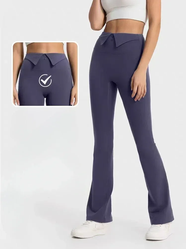 Pantalones deportivos de limón para mujer, pantalones Micro acampanados con solapa en la cintura, elásticos, cálidos, de lana, para correr, Yoga, ejercicio, pantalones diarios