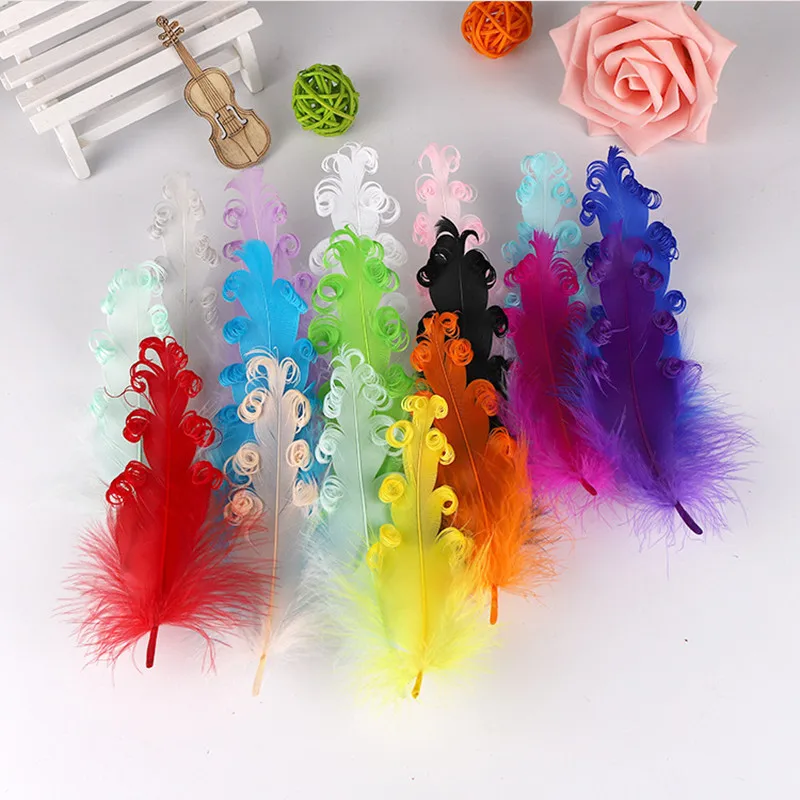 20Pcs Colorful Curly Goose Feathers Diy Easter Decoration Craft Supplies Indian Headdress Pluma Wedding Handicrafts Accessories