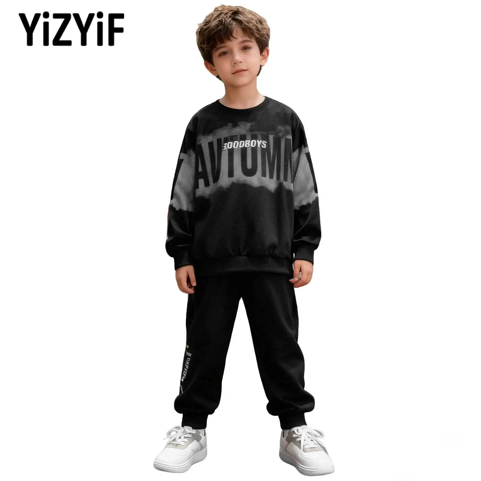 

Boys Street Wear Outdoor Sports Workout Hiking Climbing Outfit Weekend School Casual Daily Wear Long Sleeve Sweatshirt+Pants Set