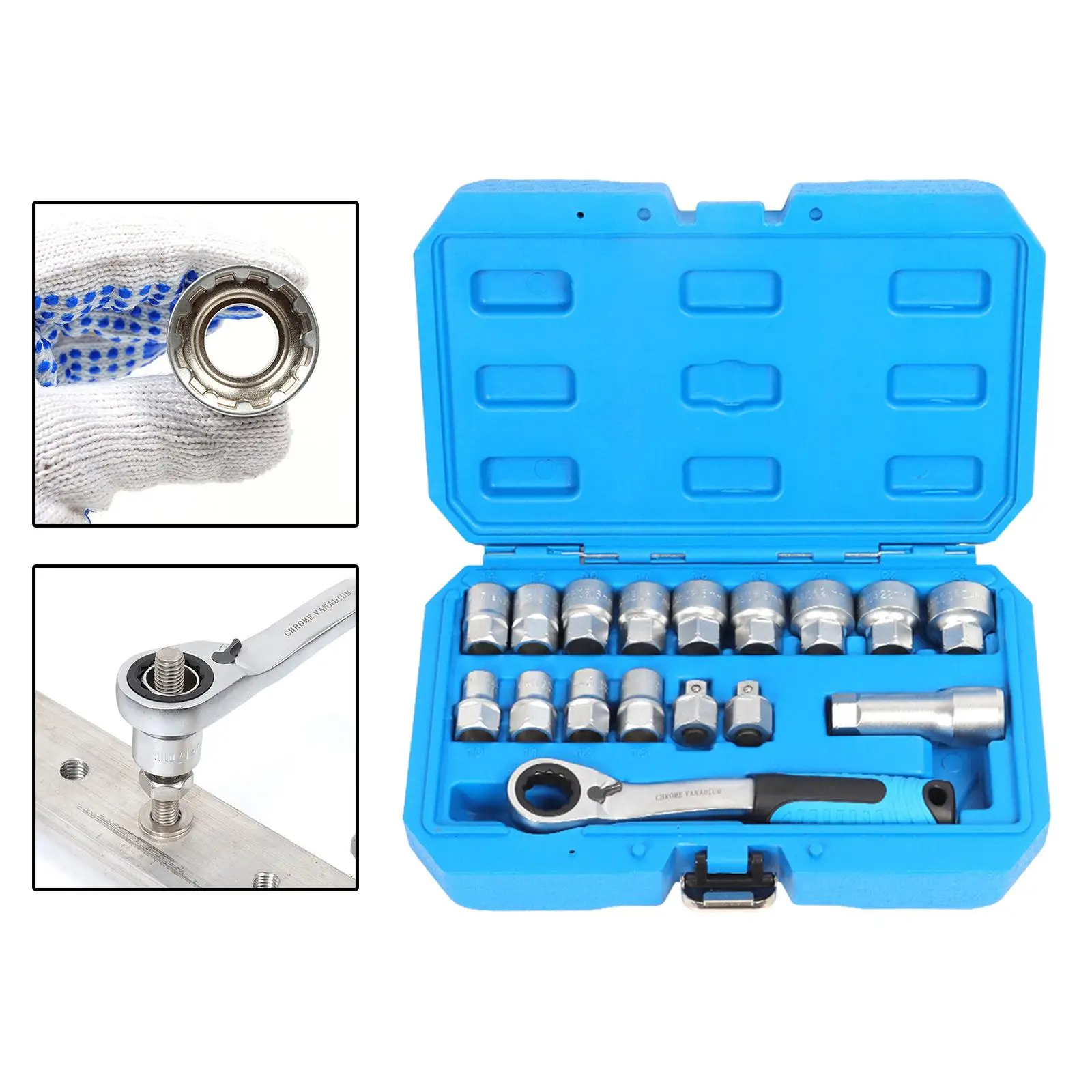 

17Pc Generic Mechanics Tool Home Bike Car Vehicles Socket Ratchet Wrench Set