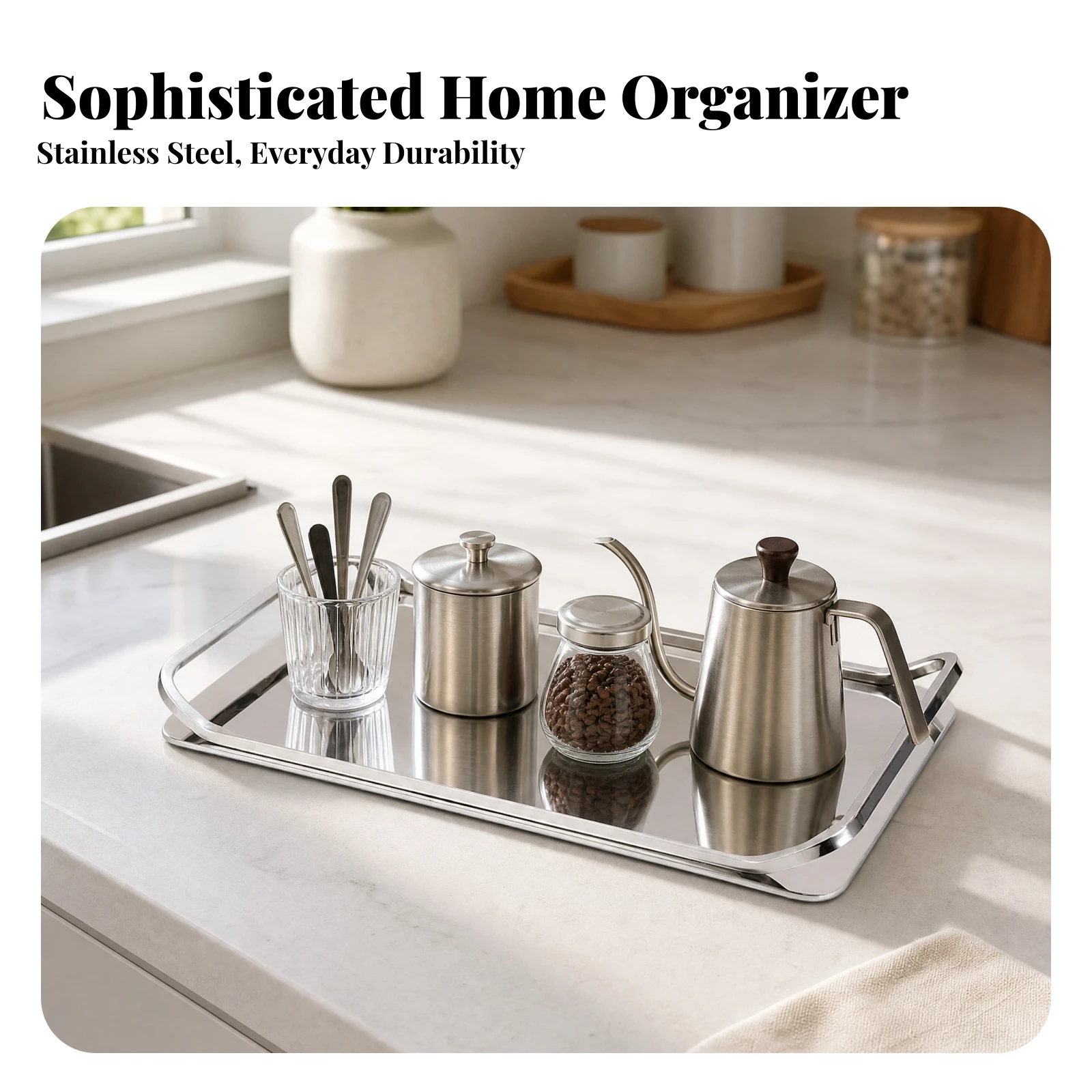 Rectangular Stainless Steel Tray Minimalist Stainless Steel Serving Tray Versatile Sturdy for Entertaining, Decorative Display