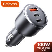 Toocki CC43 100W Car Charger USB C PPS PD 65W Fast Charge for Macbook Tablet iPhone 16 15 SFC2.0 45W For Samsung Galaxy S24 S23