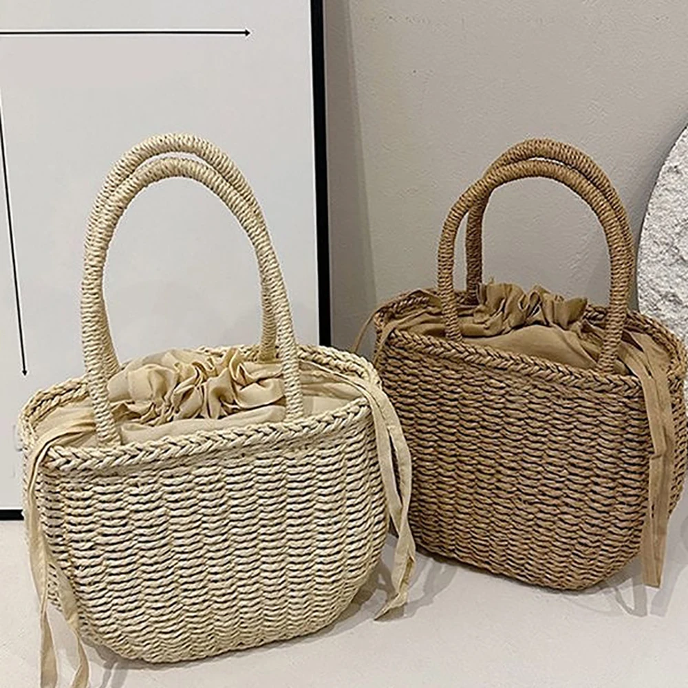 

Women Summer Straw Rattan Woven Handbag Small Clutch Bags Retro Ladies Beach Basket Handbags Vacation Travel Shopping Purse