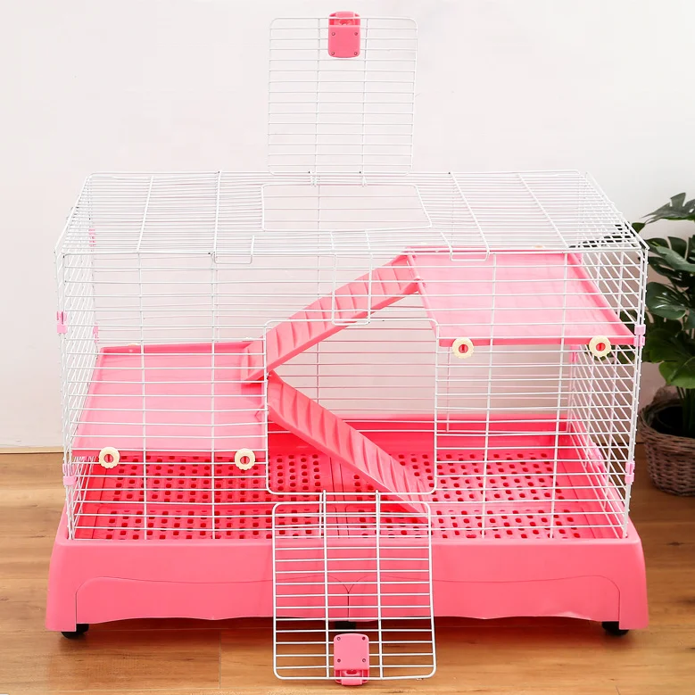 New Product Metal Line Indoor Household Pet Rabbit Cage with Plastic Pad Cheap Pet Cage with Tray