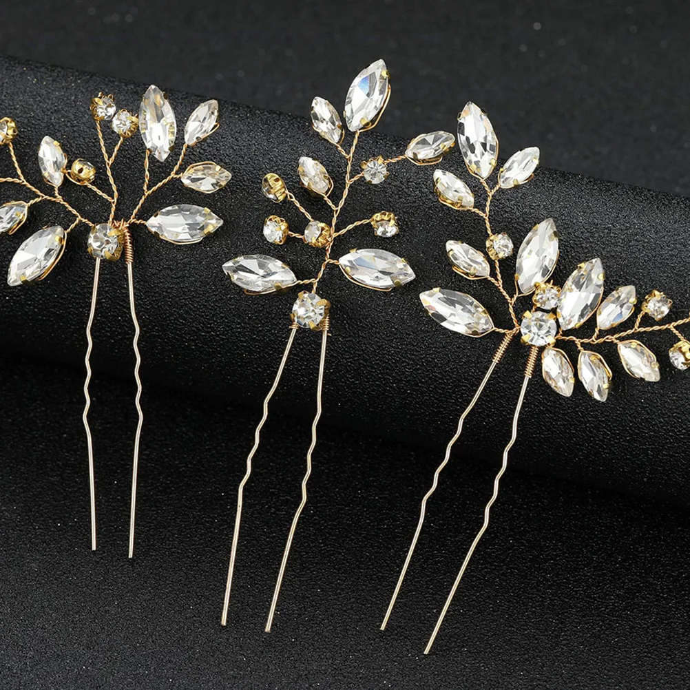 

3 Pcs Bridal Headwear Wedding Hair Pins for Women Crystal Accessories Bridesmaid Buns Headpiece Rhinestones