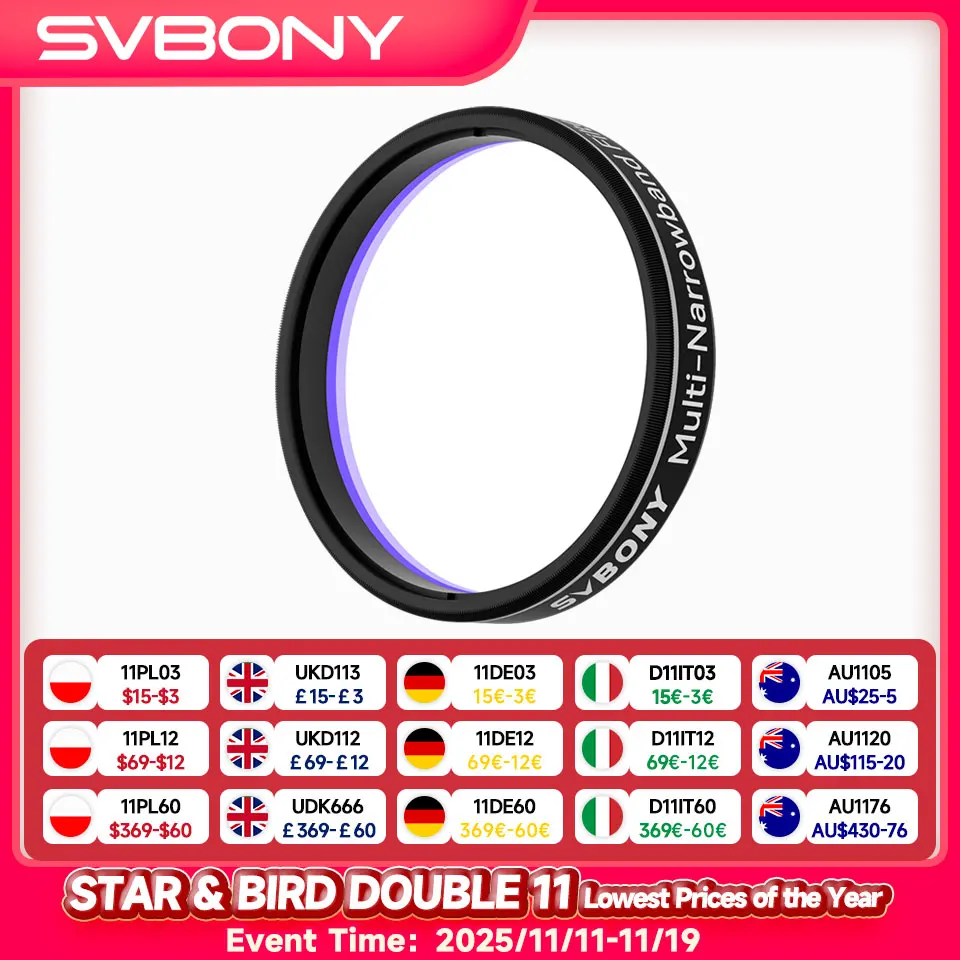 

Svbony SV240 Multi-Narrowband Galaxy & Nebula Filter NIR Near-infrared Light Pollution Filter 1.25"/2" Mounted for Deep Sky