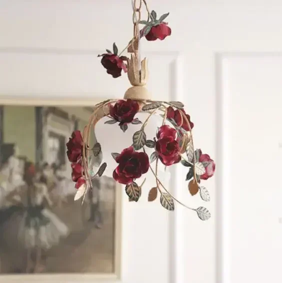 American pastoral flower room chandelier porch light restaurant light aisle lights wrought iron glass model home decoration lamp