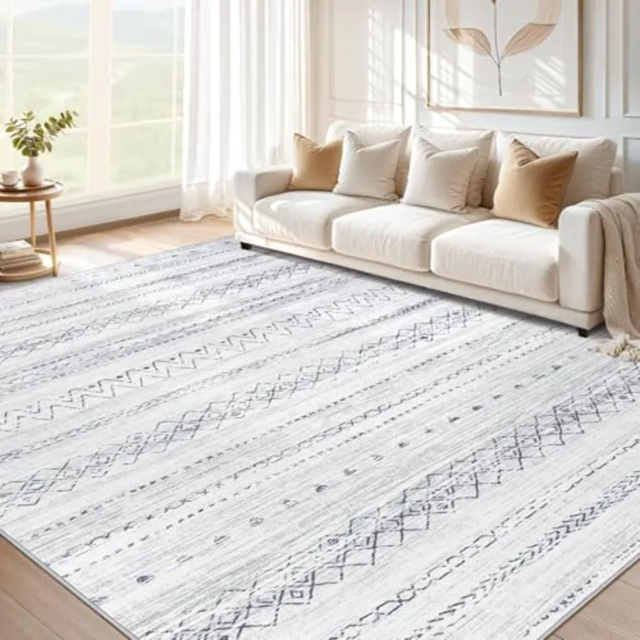 

Large Living Room Area Rug 9x12: Soft Machine Washable Boho Moroccan Farmhouse Rugs for Bedroom Under Dining Table NonSlip Neut