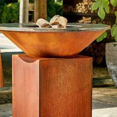 Rustic Fire Wood Burning Corten Steel BBQ Grill