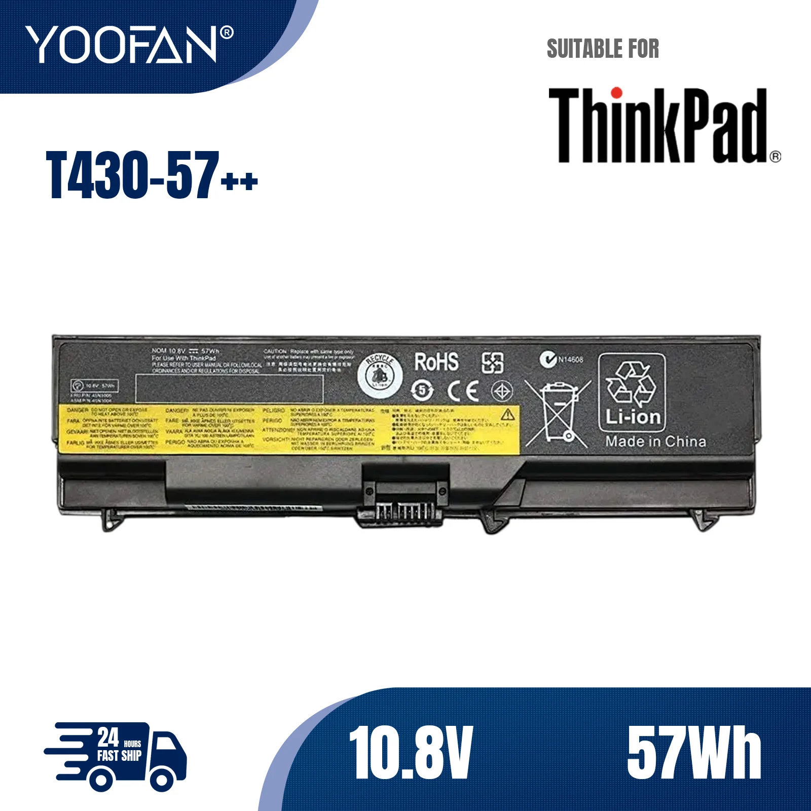 

YOOFAN Портативная батарея ordenador емкостью 4760 мАч и 57 Втч, для Lenovo ThinkPad T430, T410, T410i, T420, T420i, T510i, T520i