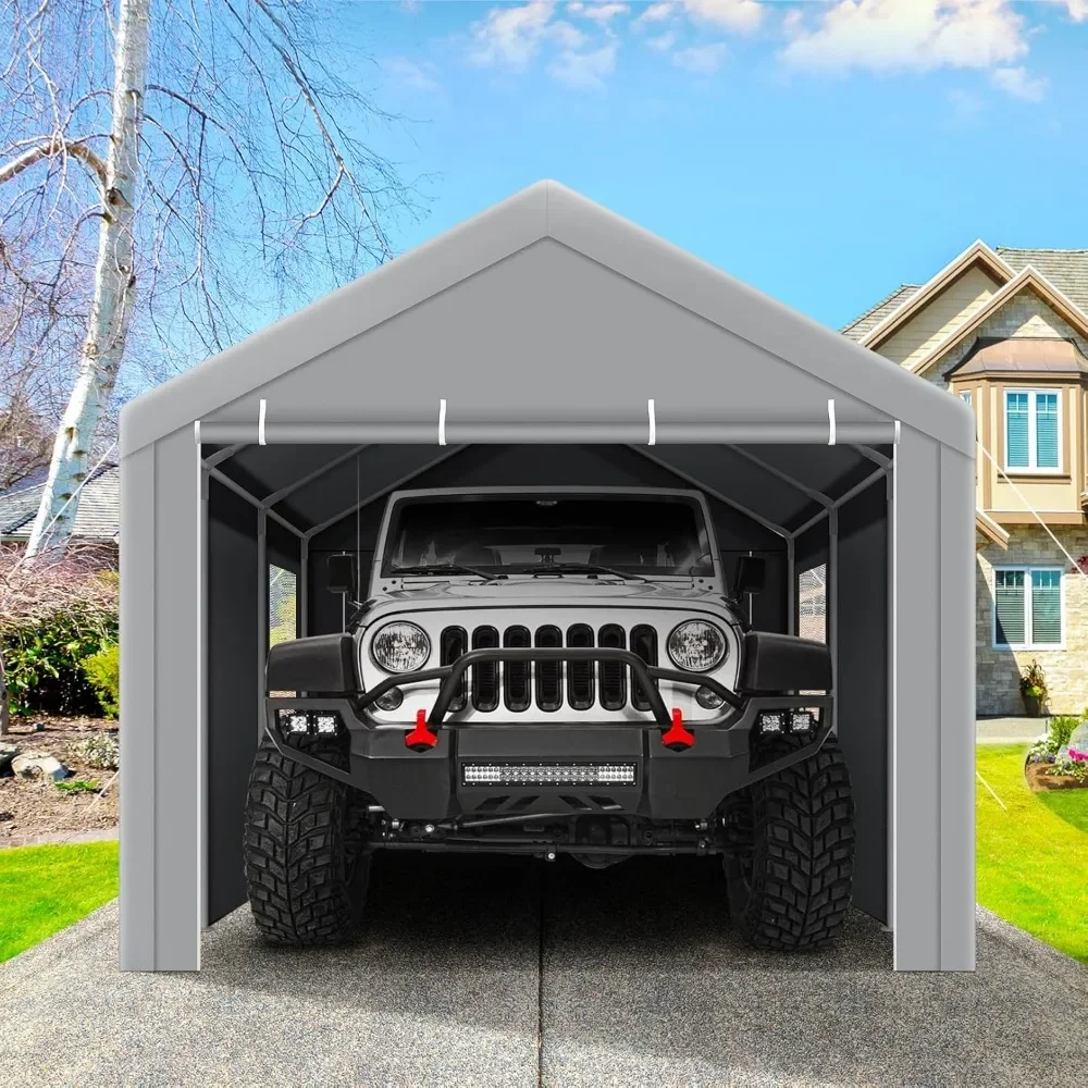 10x20 Carport Heavy Duty Car Canopy Garage with Roll-Up Ventilation Windows & Doors, Removable Sidewalls Portable Carport