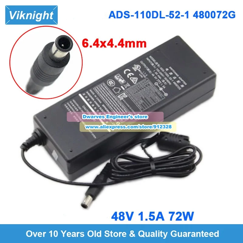 ADS-110DL-52-1 AC Adapter 48V 1.5A 72W ADS-110DL-52-1 480072G for Dahua NVR Monitor Power Supply 6.4*4.4mm