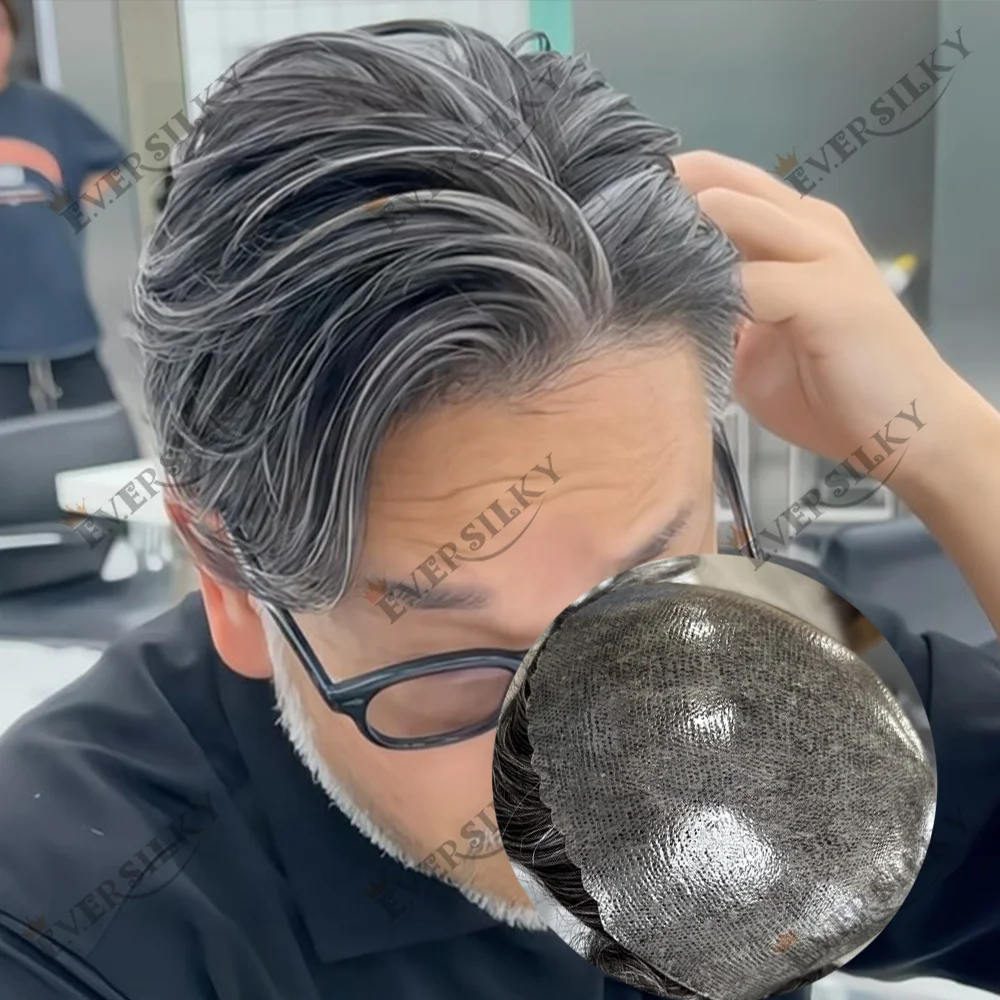 

Зубчатая естественная линия волос, прочная основа кожи, система замены облысения, человеческие волосы, мужской парик, черный, коричневый, серый, 1B50 1B80