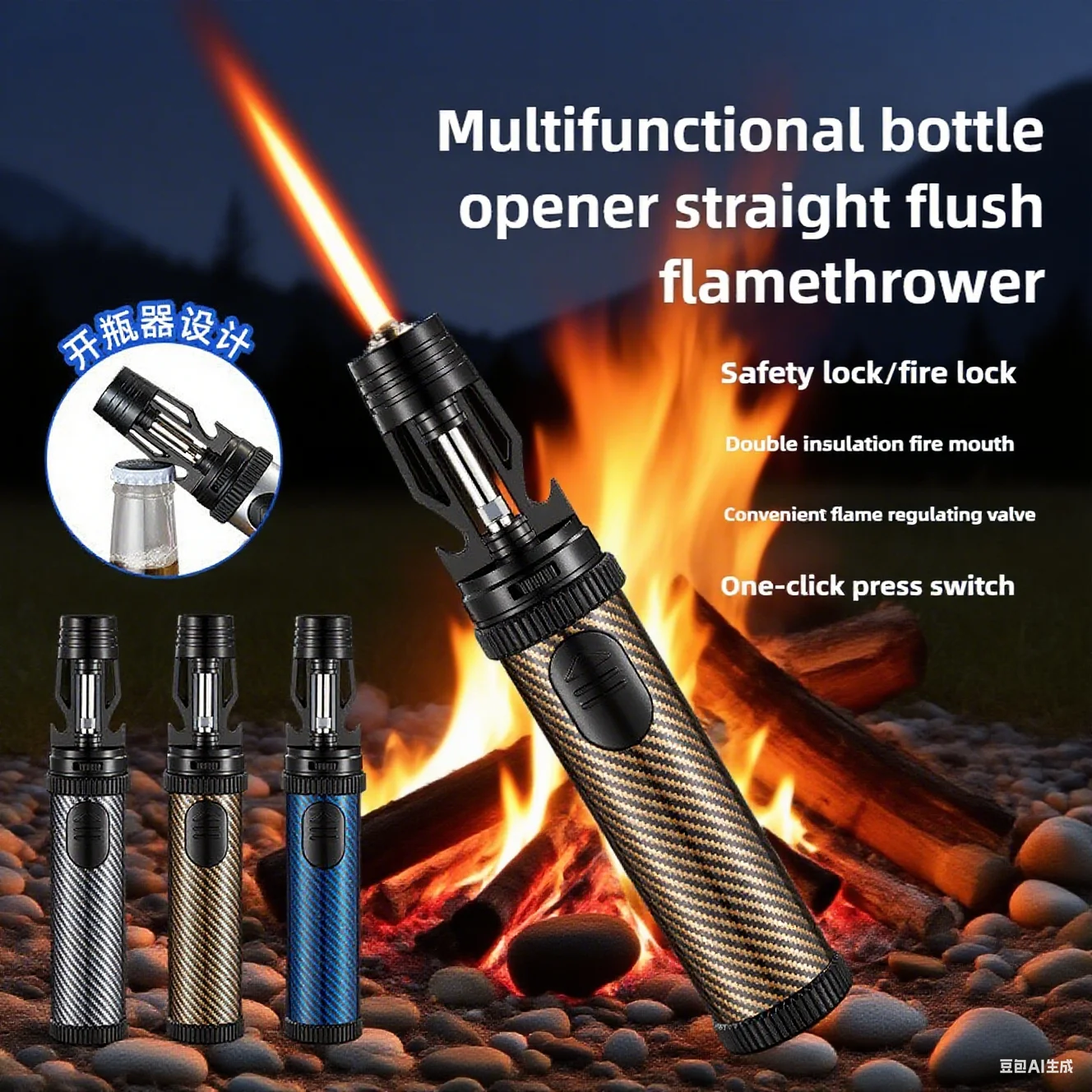 

New Strong Fire Windproof Direct Charge Moxibustion Cigar Spray Gun Portable Double sided Wine Open Outdoor Barbecue Lighter