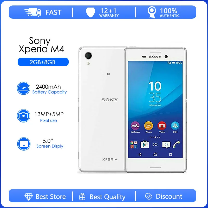 Sony-teléfono móvil Xperia M4 renovado, Original, desbloqueado, E2353 M4, Sim única, Android, pantalla de 5,0 pulgadas, cámara de 13MP