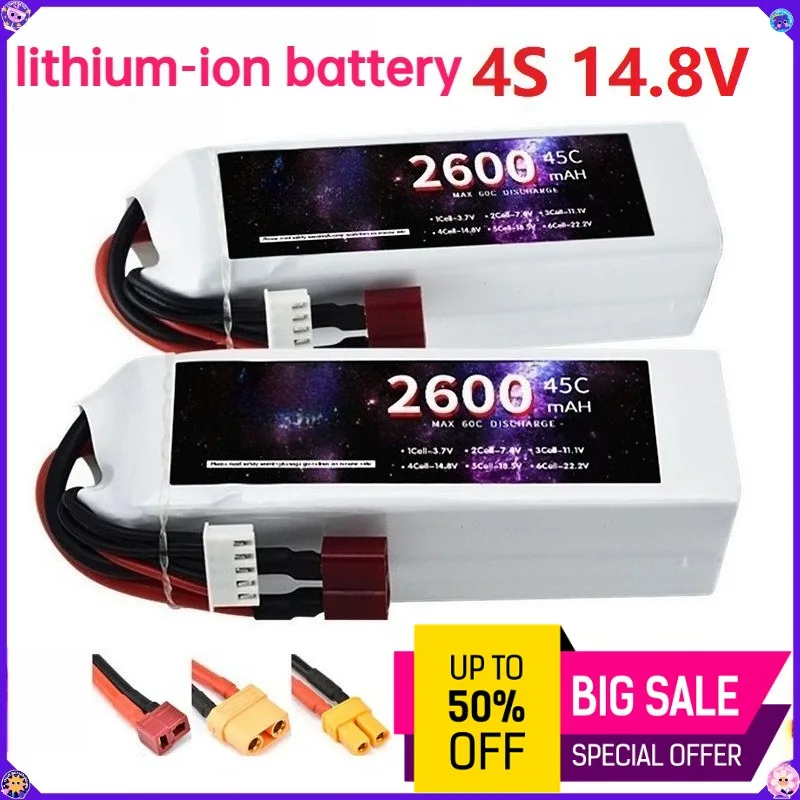 For RC Drone RC Boat 4S 14.8V 2600mAh 45C High Discharge Rate Lipo Battery Optional T‑plug XT60 XT30 Connector