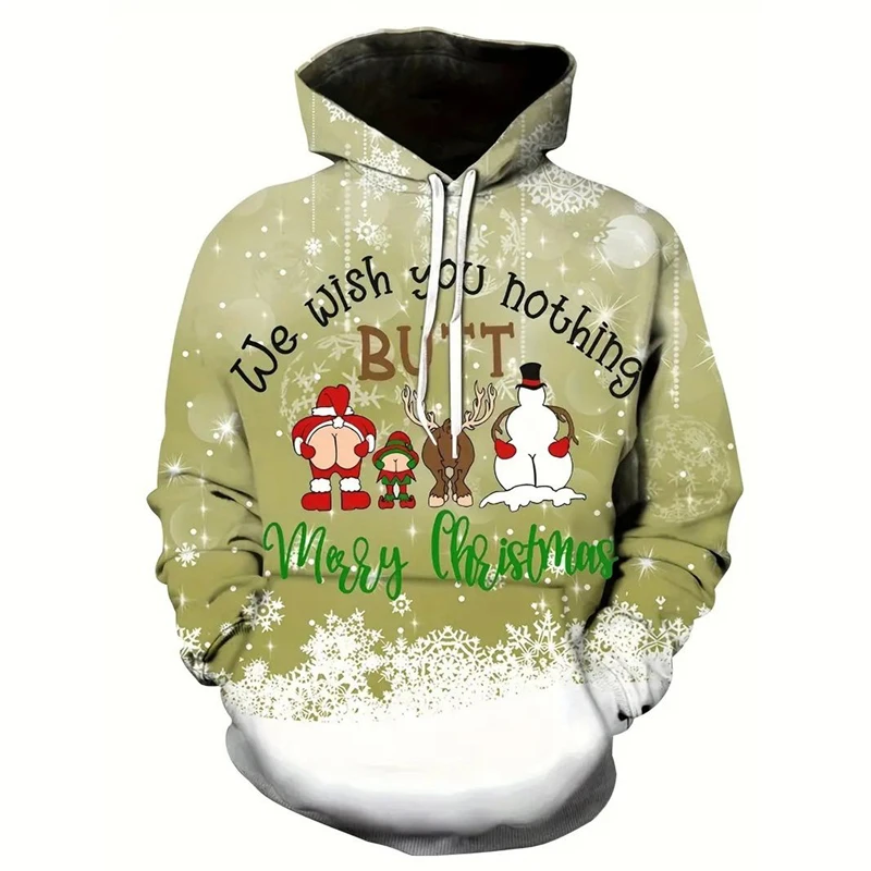 Christmas Fun Santa Hoodie Men's Clothing Long Sleeve Pullover Hoodies 3D Printed Snowman Fashion Trend Oversized Autumn Coat