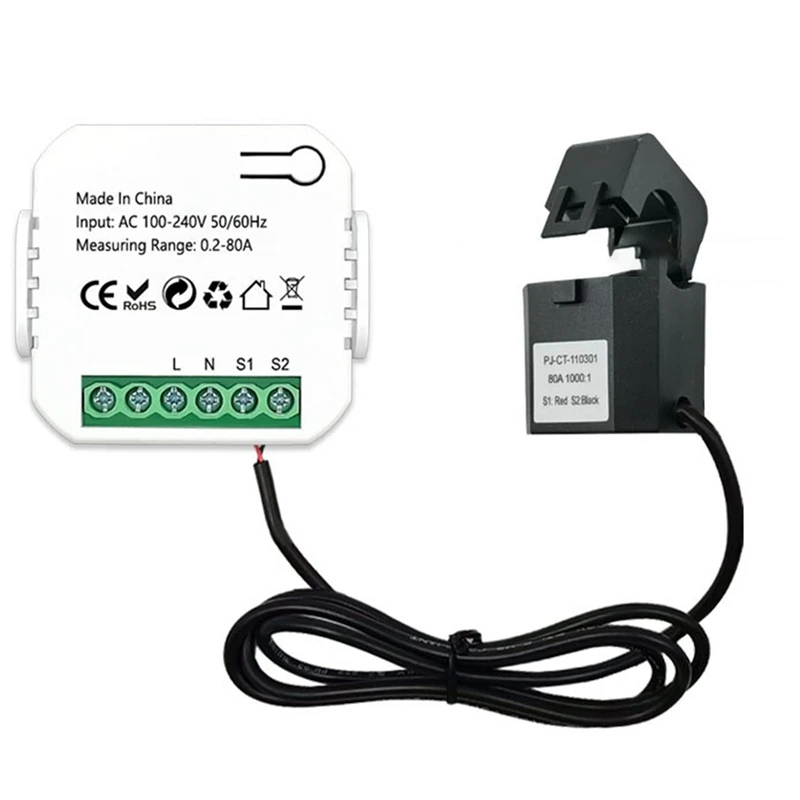 مقياس طاقة Zigbee الذكي من Tuya ، 80A ، شاشة تطبيق المشبك ، كيلو واط/ساعة الجهد ، استهلاك الطاقة الحالي ، من من ، من V