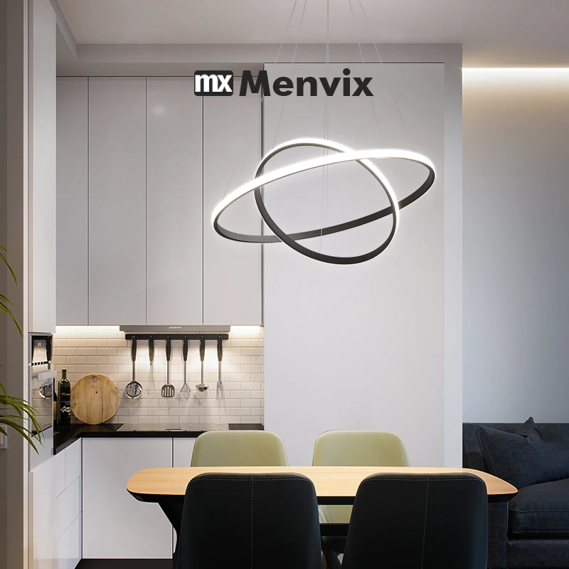 Menvix Modern Pendant Lamp Led Rings Circle Hanging Chandelier White Loft Living Dining Room Kitchen Indoor Lighting Fixture