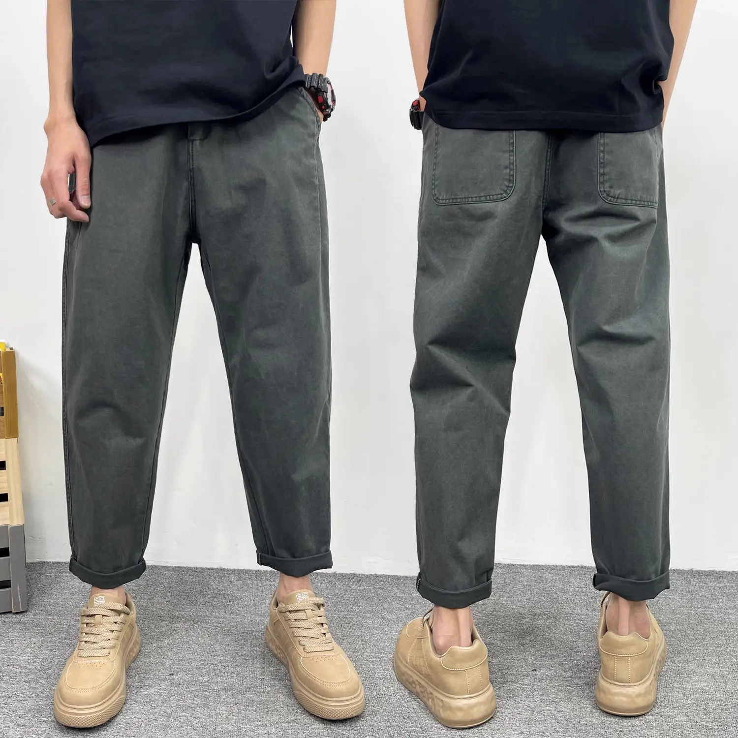 

Men's Summer Casual Wide Leg Thin Workwear Pants Sli Harajuku Straight Loose Fit Trousers for Youth Breathable Comfortable
