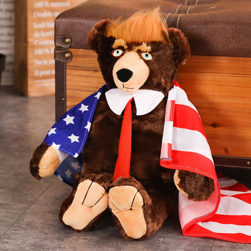 60cm Plush Toys For Children Collectible Trump Bear Stuffed Toy with American Flag Brown Bears Commemorative Doll Gifts for Home