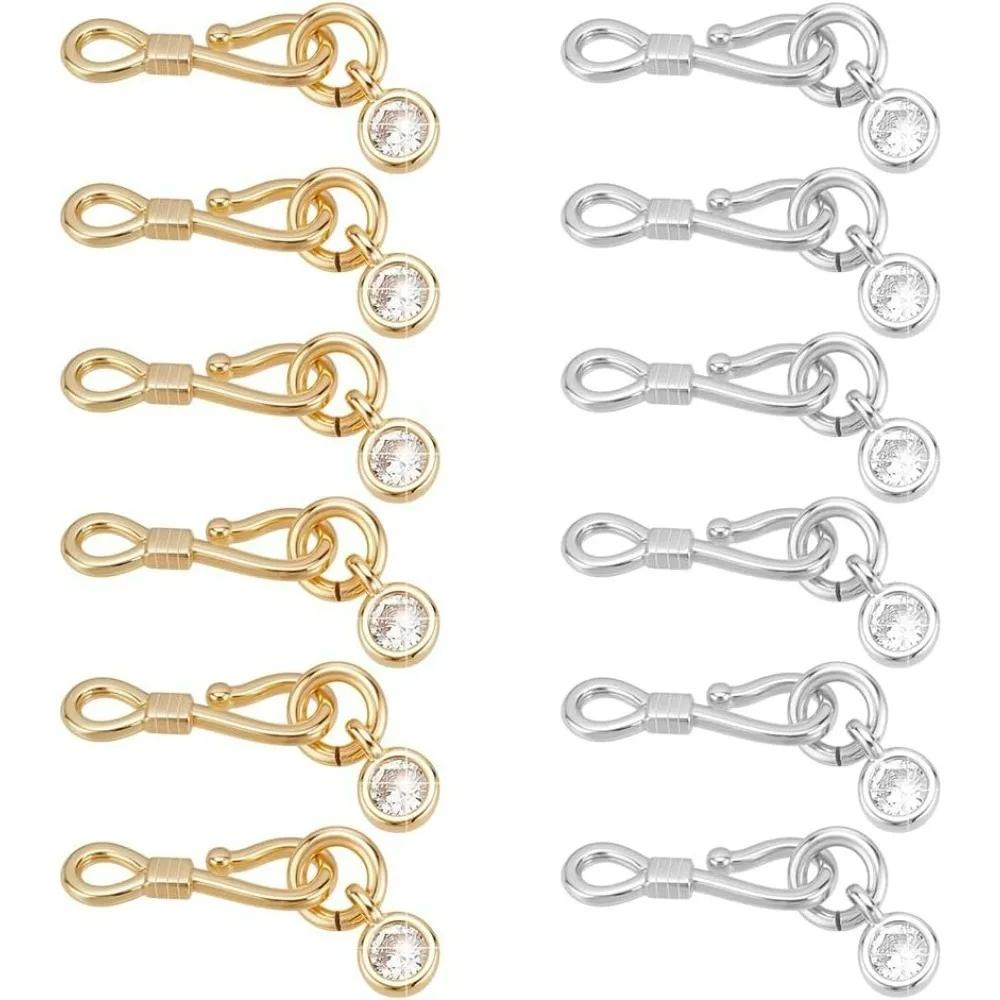 

12 шт., 14 К, застежки с S-образным крючком, ювелирная застежка с прозрачным кубическим цирконием, подвеска для ожерелья, соединительные застежки, латунный крючок