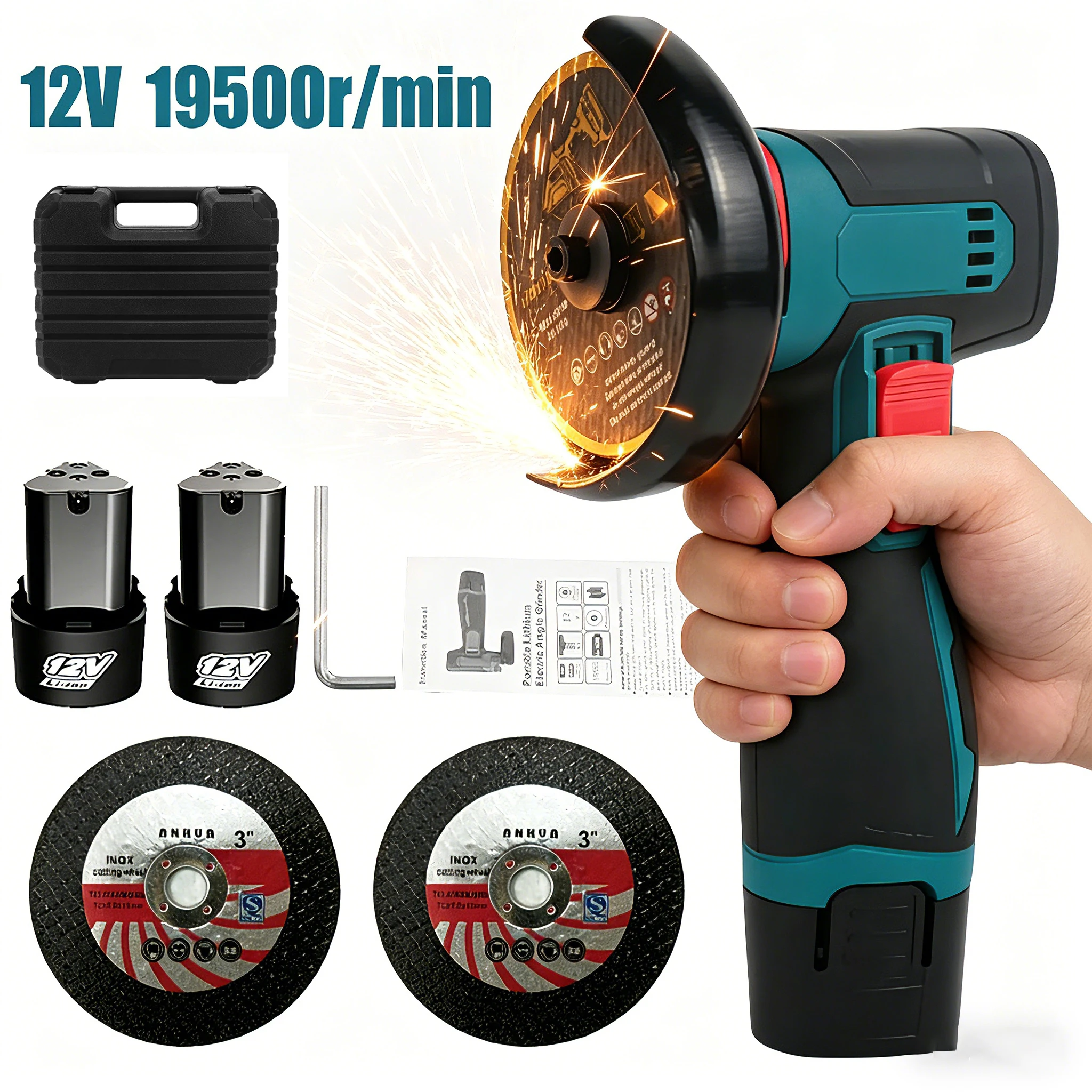 Mini Amoladora Angular de 12V y 19500 RPM con Batería de Litio Recargable, Máquina Pulidora Inalámbrica para Corte de Diamantes