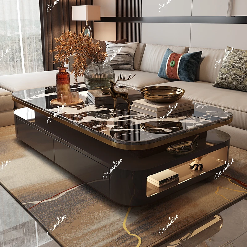 Creative light luxury rectangular large apartment high-end double-layer coffee table