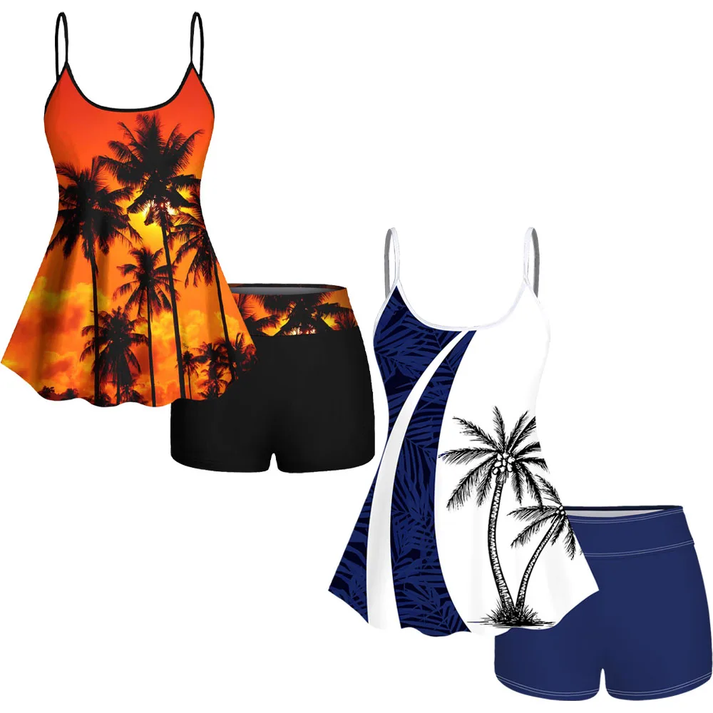 Plus Size Tankini Swimsuit Two Pieces Women Fashion Hawaii Boyleg Swimwear Adjustable Shoulder Strap Bathingsuit L-6XL