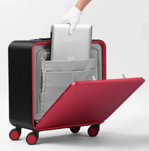 Customized 18inch Magnesium Aluminum Luggage Carry-ons Travel Trolley Suitcase with Front Opening Laptop Pocket