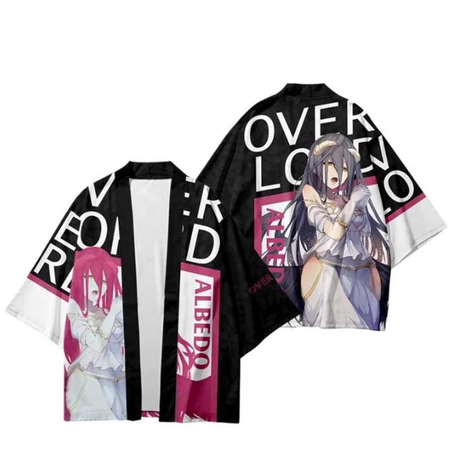 Anime Overlord Albedo Kimono japonais pour hommes et femmes, Haori entreMiCosplay, chemises d'été à manches courtes, Streetwear, mode