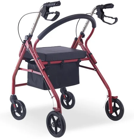 

Steel Folding Height Adjustable Three Wheels Rollator Walker With CE Elderly Outdoor Walking Aid With Basket and Bag