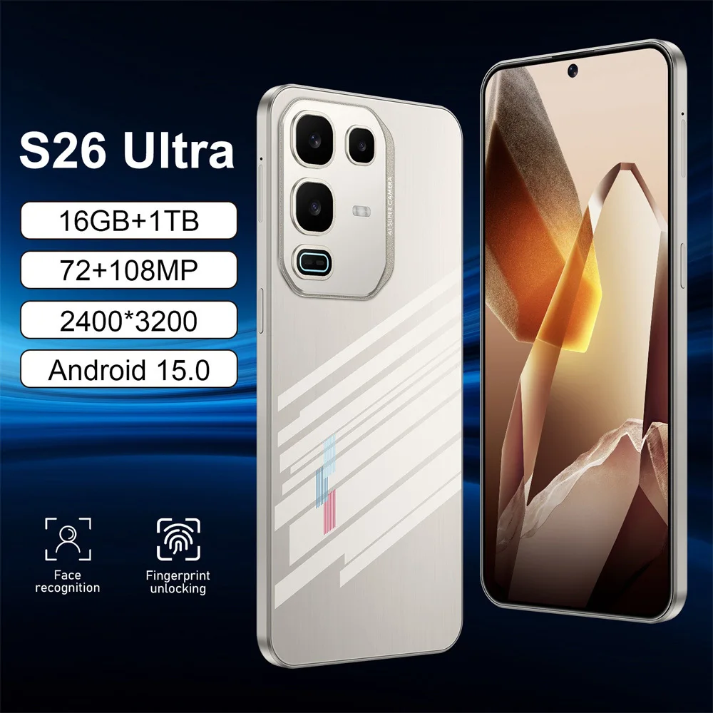 

2025 HOT S26 Ultra NEW 7.3HD Smart Dual Card 7800Mah Battery Global Edition Original Facial Recognition Function Tablets Case