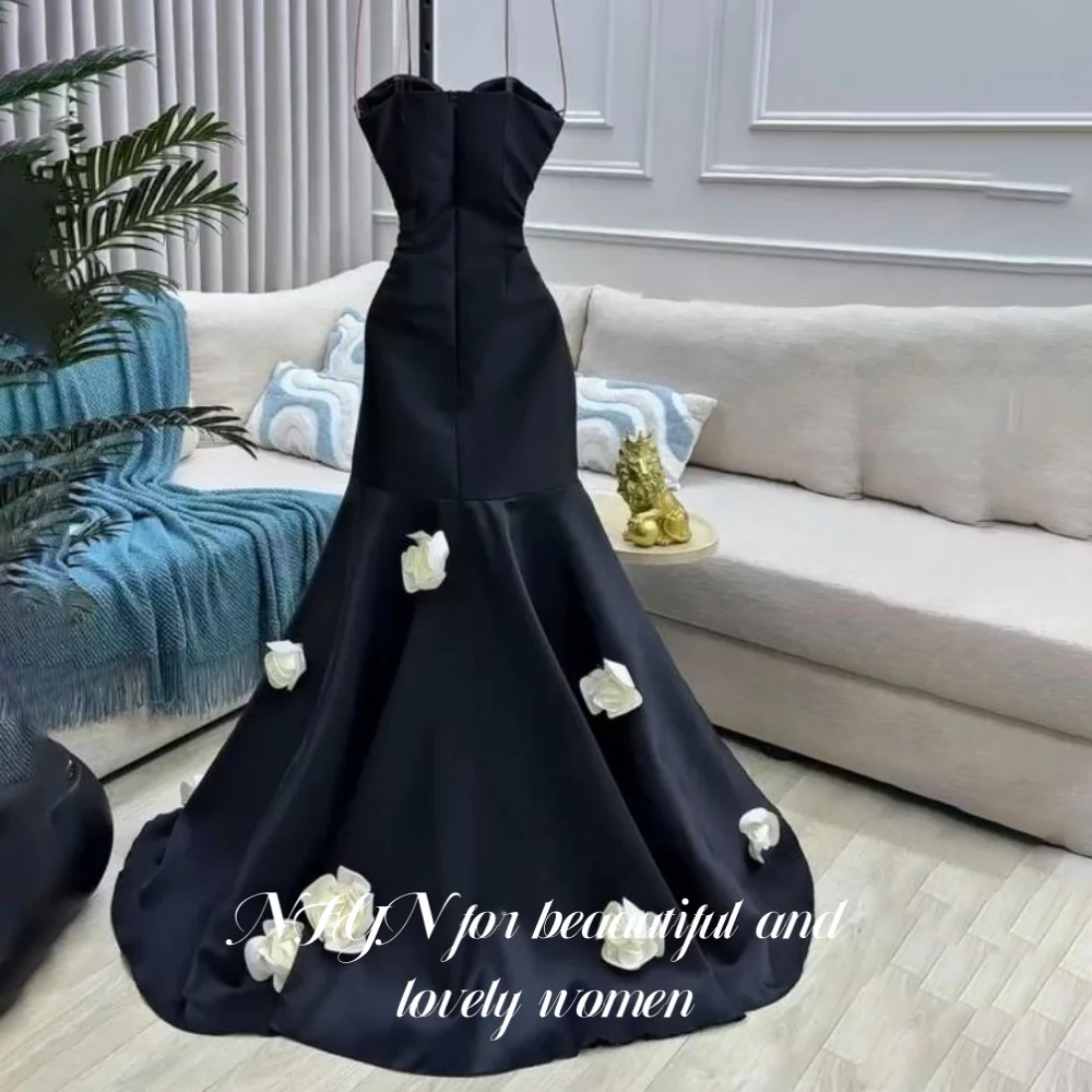 NFYN Black Sweetheart Party Dresses for Party Sleeveless Formal Dress 3D-Flowers Stain Formal Gown Long Evening Dress Customized