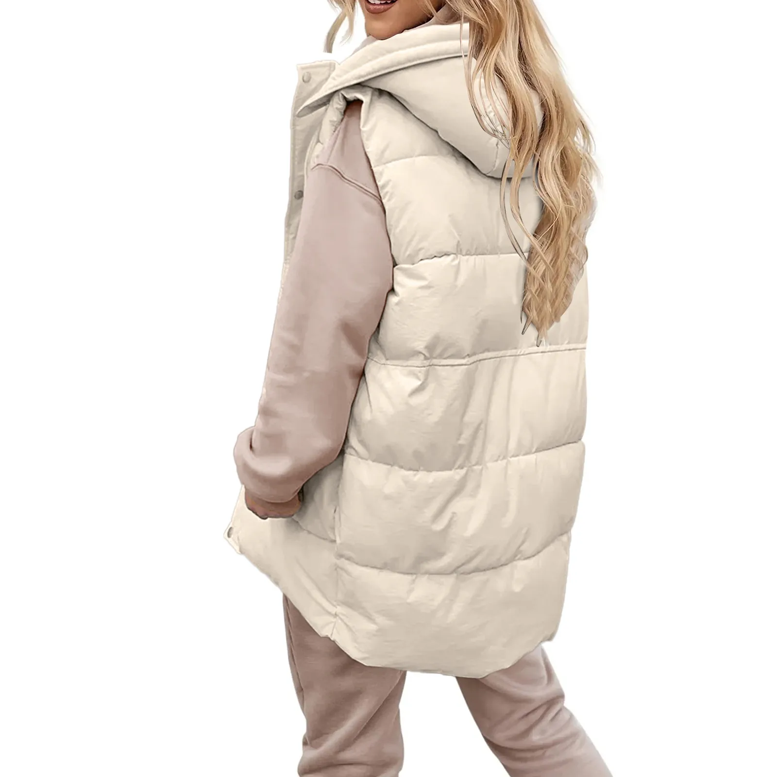 2024 Winter Cotton Vest Women Loose Warm Waistcoat Jacket Cotton Hooded Padded Jacket Sleeveless Female Winter Waistcoat