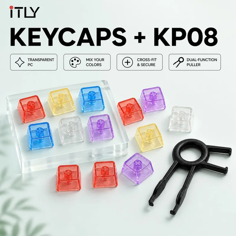 iTLY Square Transparent Keycaps Custom Mechanical Keyboard Replacement Key Cap, Free KP08 Black Keycap Puller Included