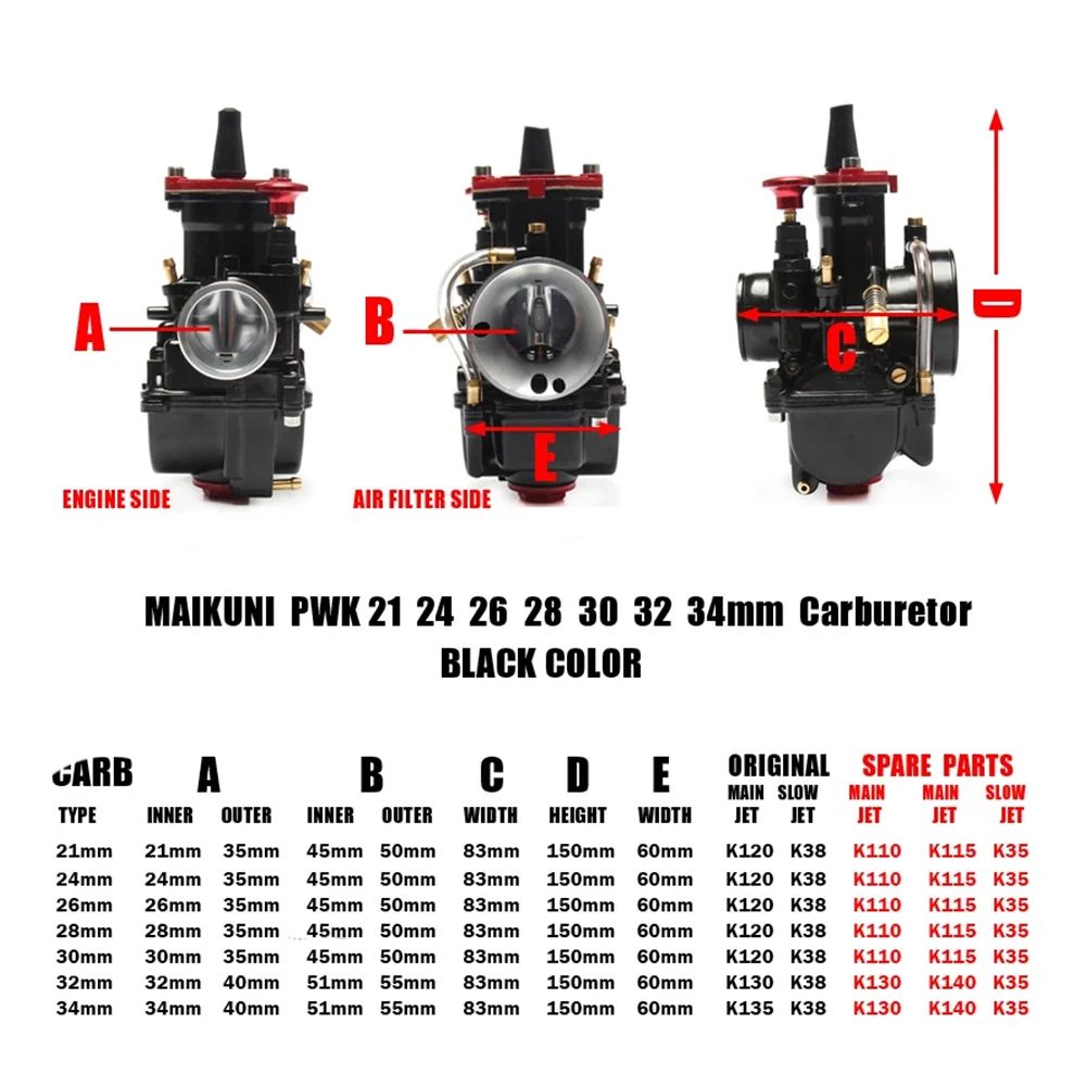 Universal PWK Carburetor 21 24 26 28 30 32 34 2T 4T 70cc to 350cc Motorcycle  With Power Jet For Yamaha For Mikuni Koso ATV