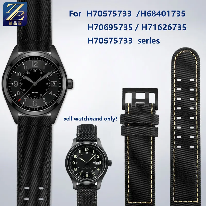 20mm 22mm Nylon Watch Strap for Hamilton Khaki Field Aviation Series H70575733/H68401735/H70575735 Nylon+Lea-ther Bottom Strap