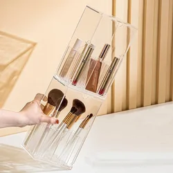 Clear Cosmetic Brush Storage Box Makeup Brush Holder with Lid Large-Capacity Cosmetic Holder Pen Slant Lipstick Desk Container