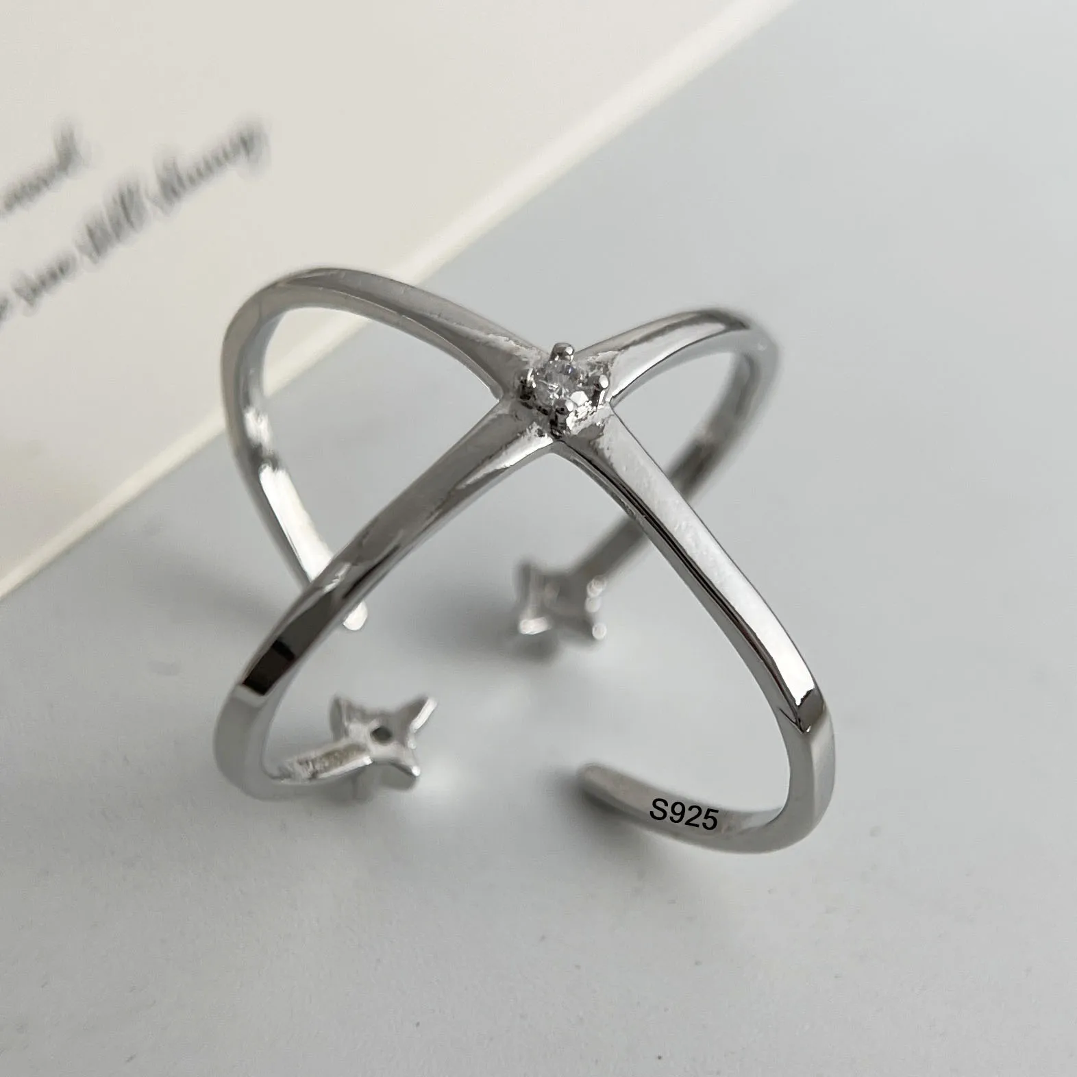 925 Sterling Silver Rings for Women Couple Minimalist Handmade Simple Big Cross CZ Ring Fine Jewelry Gift Prevent Allergy - view 5