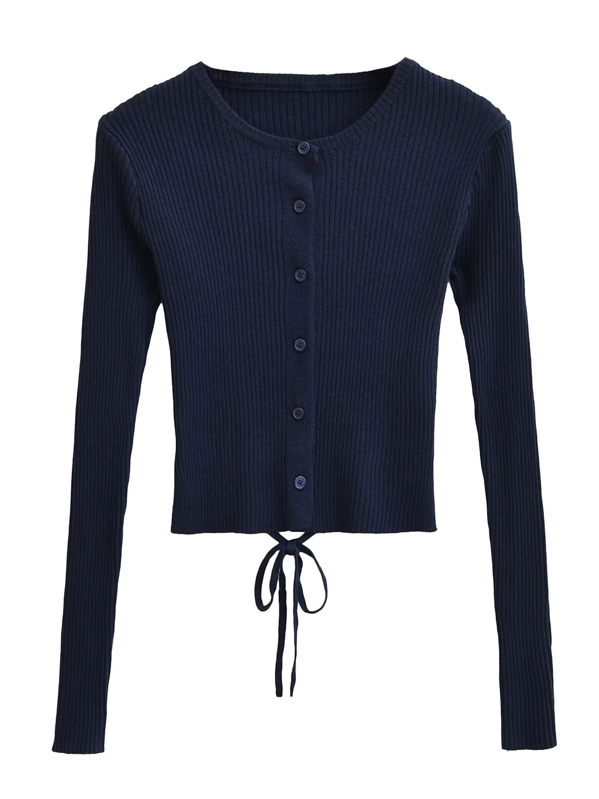 Cardigan à Manches sulfet Col Rond pour Femme, Haut Épicé à Lacets, Boutonnage Simple, Cintré à la Taille, Slim, Nouvelle Collection Automne 2024, ZGSO