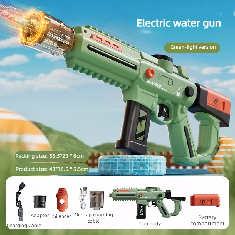 Pistola ad acqua elettrica a fuoco continuo Potente spruzzo d'acqua Laser Pistola giocattolo per bambini Bottiglia di connessione esterna Giocattolo straordinario estivo