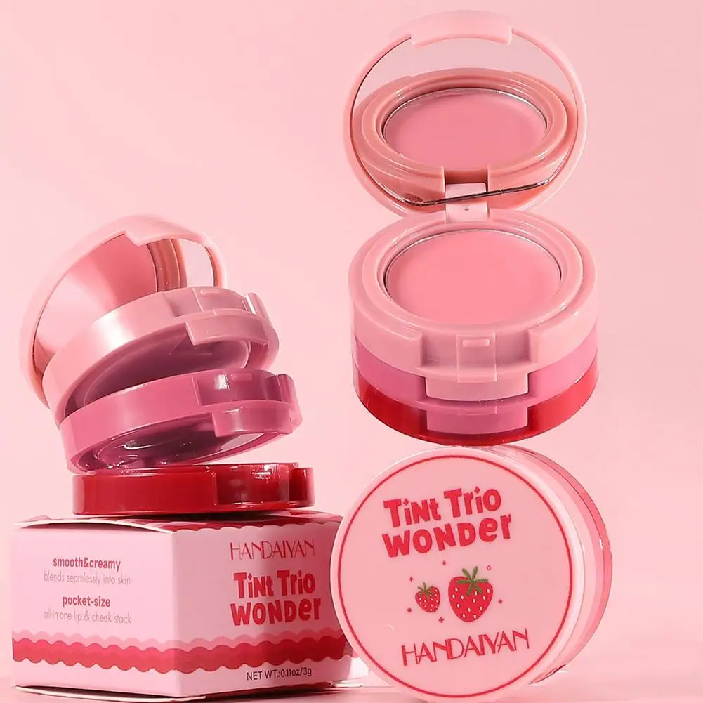 3-in-1 Multi-use Makeup Palette 3-Color Folding Matte Blush Tray Velvet Mousse Lip Mud for Cheeks Lips & Eyes Makeup