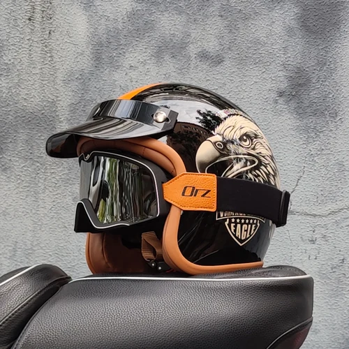 Imagen 2 del producto ORZ Retro medio abierto casco de motocicleta Retro crucero 3/4 pareja casco cafetería motocicleta sombrero