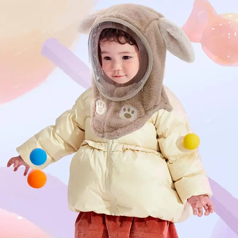 Kids Winter Face Cover Cute Skiing Masque With Bunny Ears Thickened Headwear Cold Weather Gear Hooded Scarf For Skiing Camping