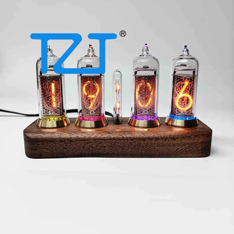 TZT الجوز الأسود/الوردي نسخة IN14 ريترو توهج أنبوب ساعة 4 بت بلوتوث التحكم Nixie ساعة أنبوبية دعم تعديل السطوع
