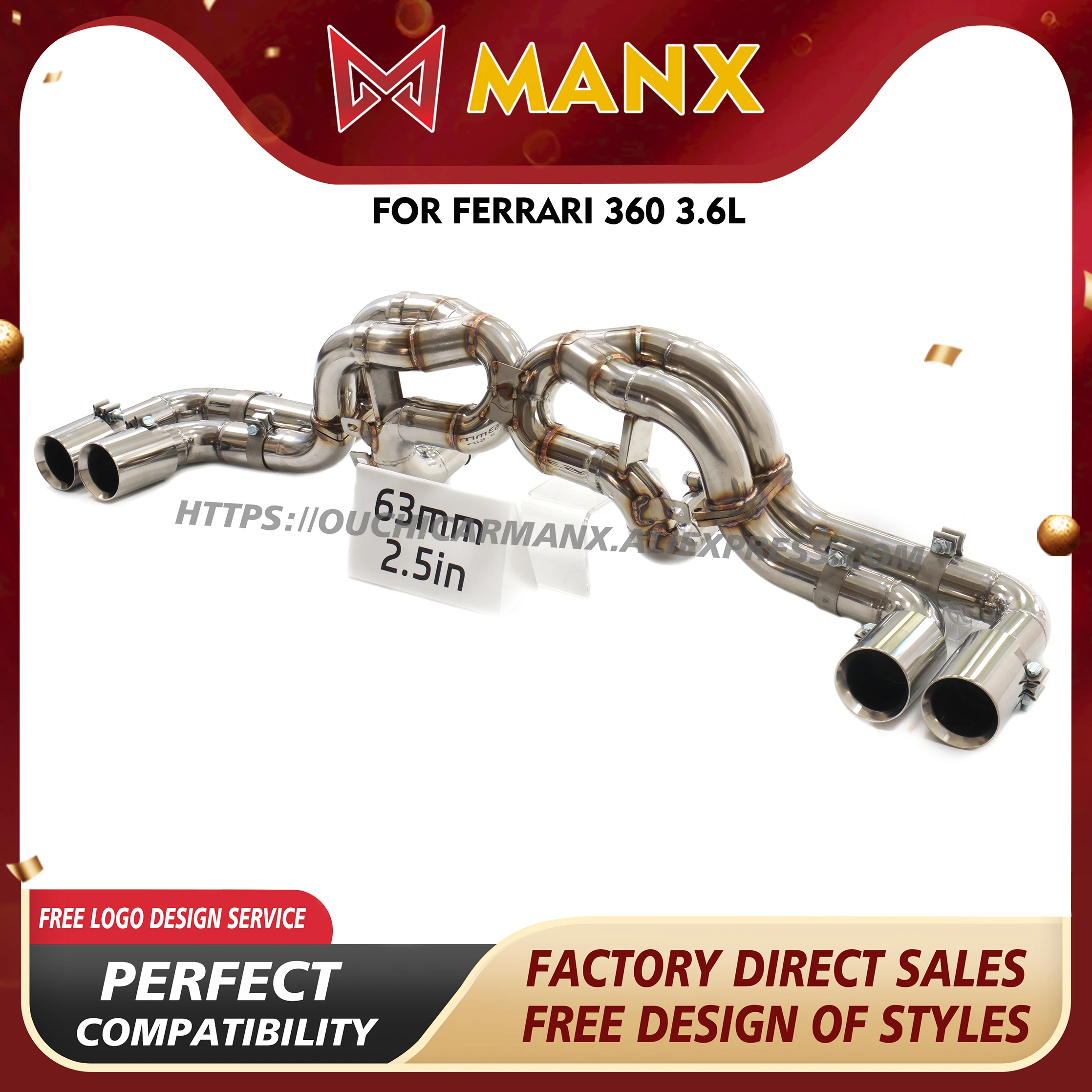 

MANX Exhaust pipe for Ferrari 360 3.6L without valve Catback SUS304 Lossless installation New Product Sounds good Tips